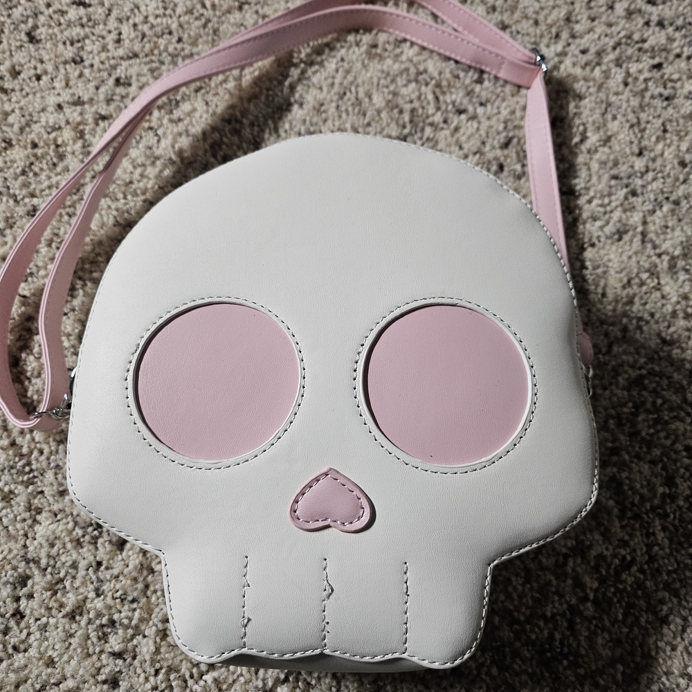 Pink and White Skull Crossbody Bag